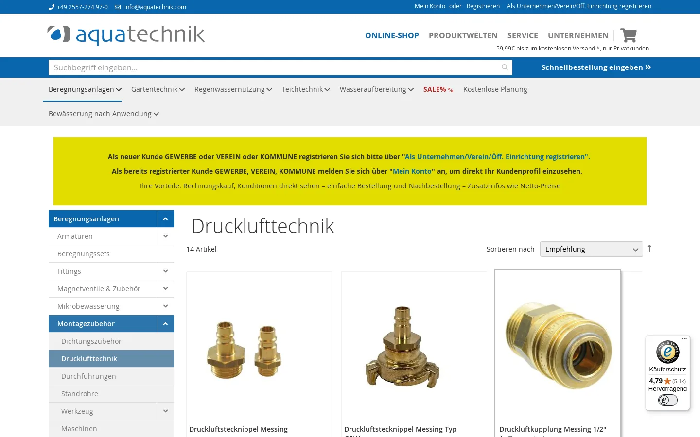 Produktkategorie Drucklufttechnik im Aqua-Technik-Shop
